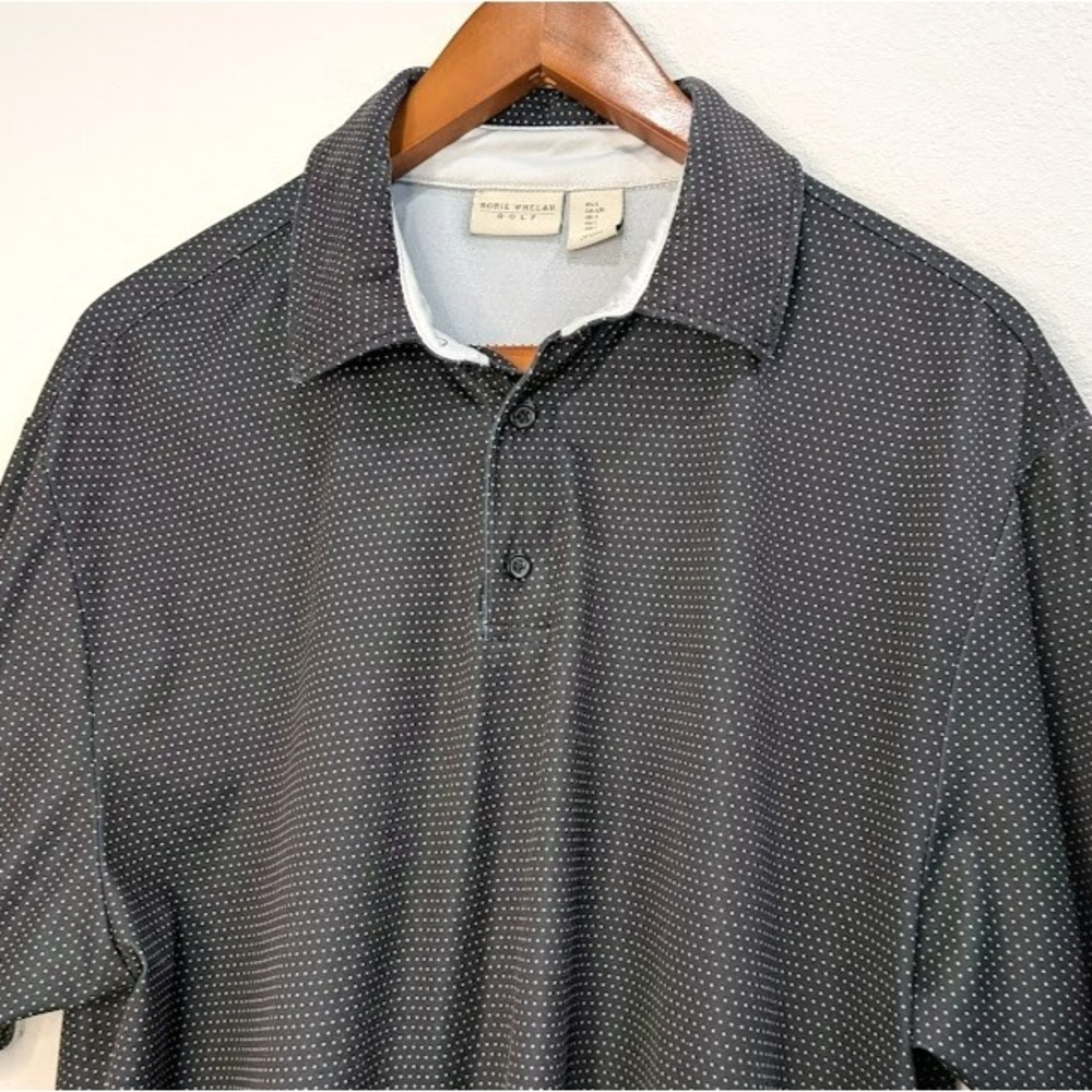 Rorie Whelan Golf Polo Shirt Mens L Black Dot‎ Performance Stretch Short Sleeve